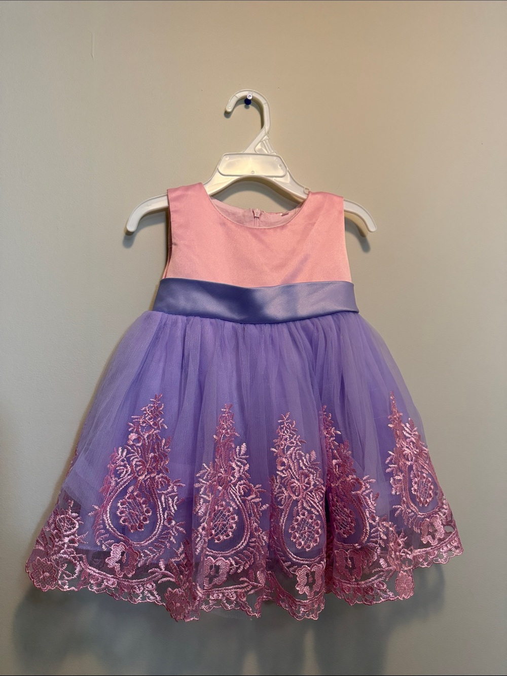 Girls' Pink and Purple Satin Waist Tulle Party Dress